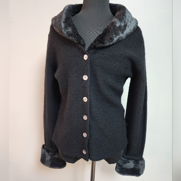 Sweaters - Squan Valley 100% Wool Cardigan Jacket | Faux Fur Trim | Women’s Medium